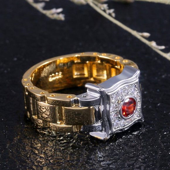 💍NEW UNISEX 925 STERLING SILVER 18K GOLD DIAMOND ROYAL WATCH DIAL RING, L164 - Picture 7 of 7